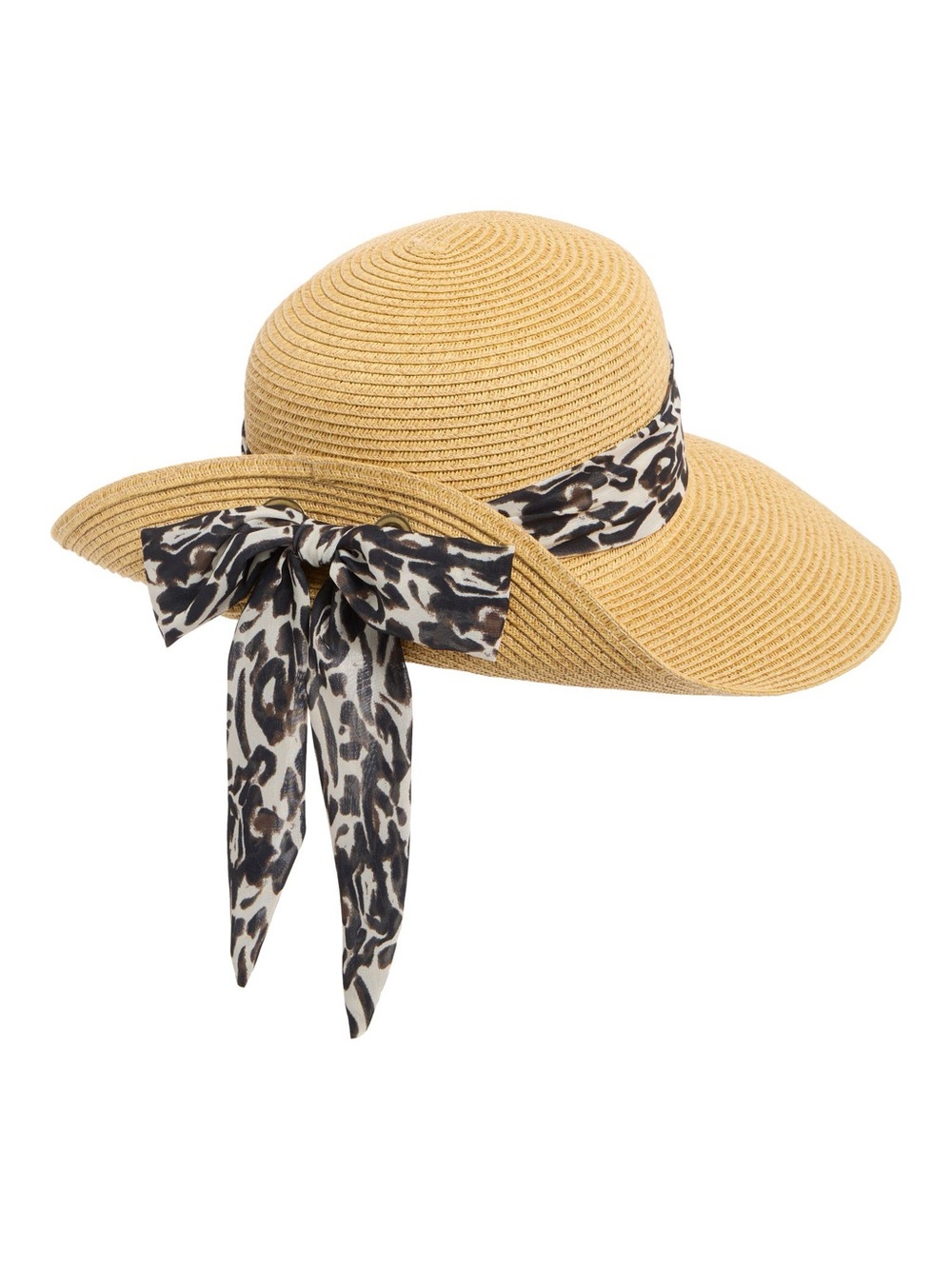 🐆 Nine West Classic Flip Up Floppy Straw Sun Hat. Leopard. New!